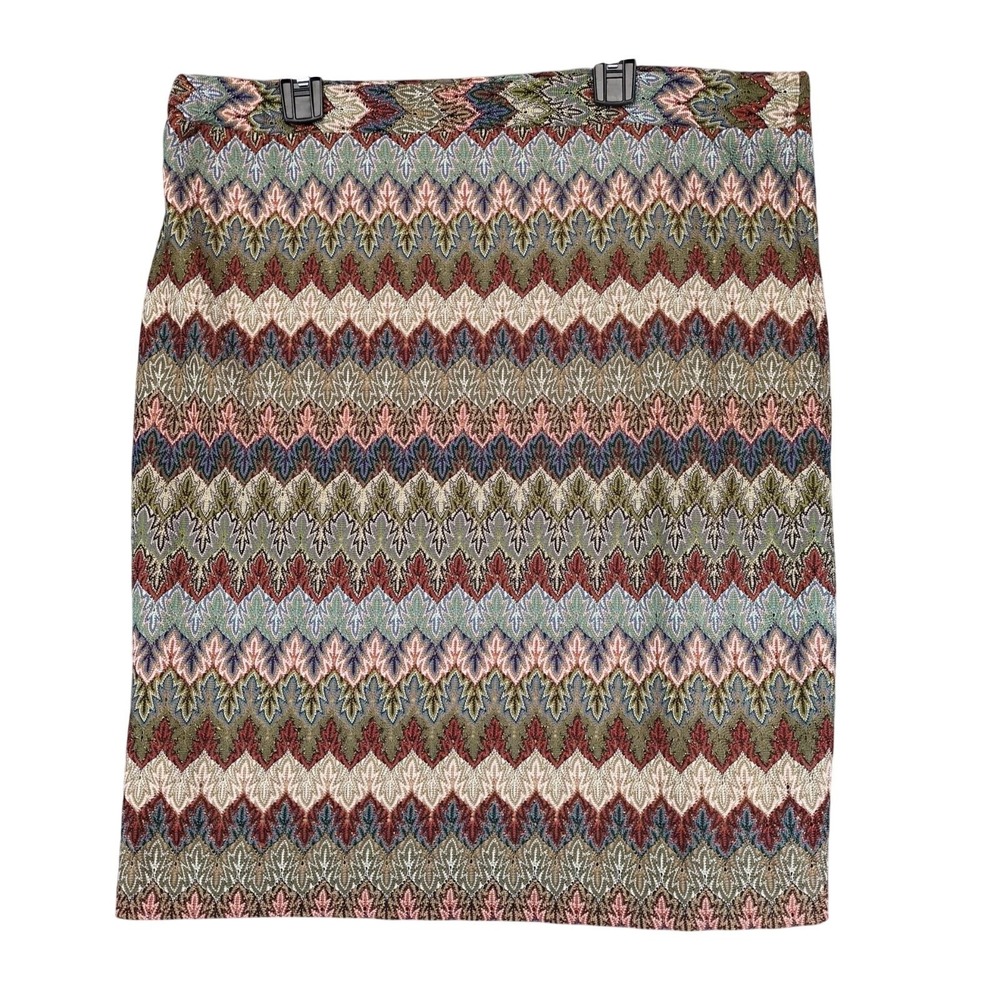 Melissa Paige Brocade A-Line Knee Length Skirt Sz L Metallic Threads Boho Fall